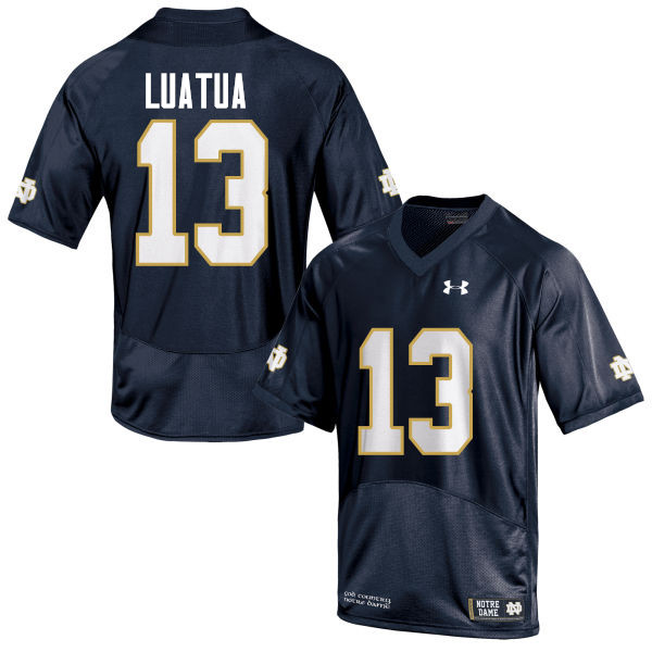 Men's NCAA Notre Dame Fighting Irish #13 Tyler Luatua Stitched College Under Armour Authentic Navy Blue Football Jersey BK10S78TY